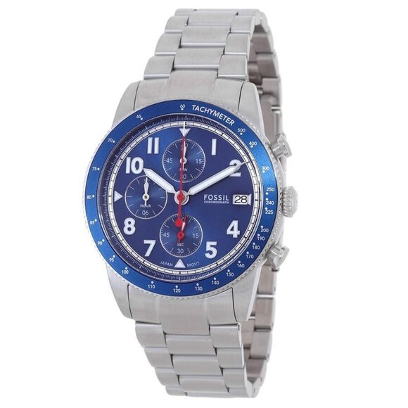 NWT Authentic Fossil Sport Tourer Chronograph Quartz Blue Dial Men's Watch - Picture 1 of 3